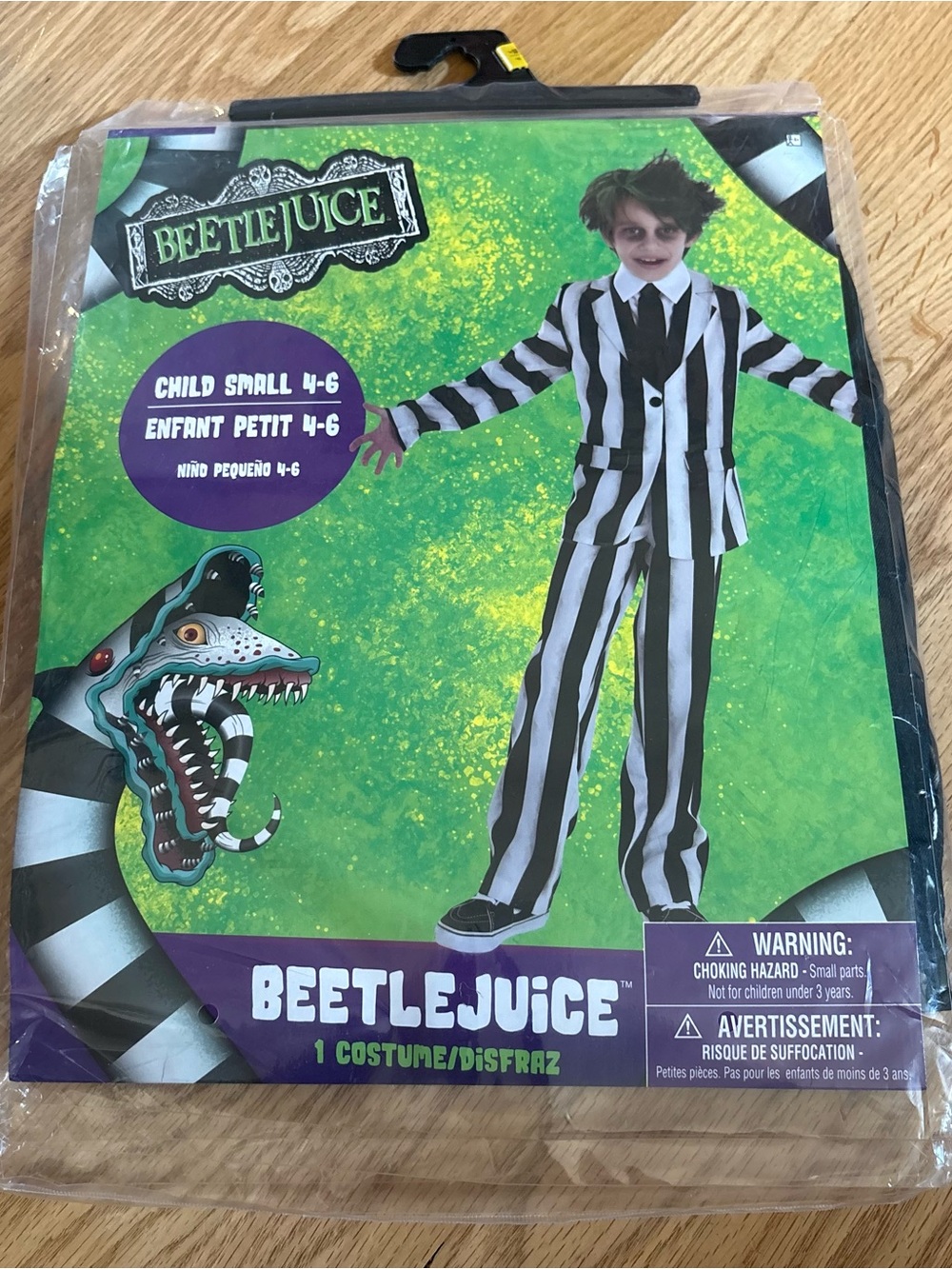 Beetlejuice Kids Black & White Striped Costume NEW Small Suit Halloween